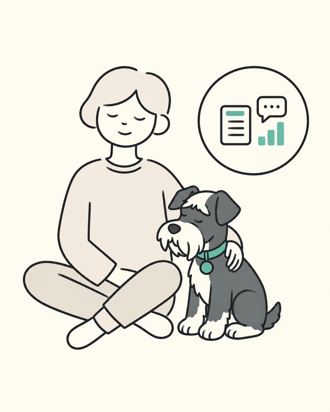 An owner resting beside their dog